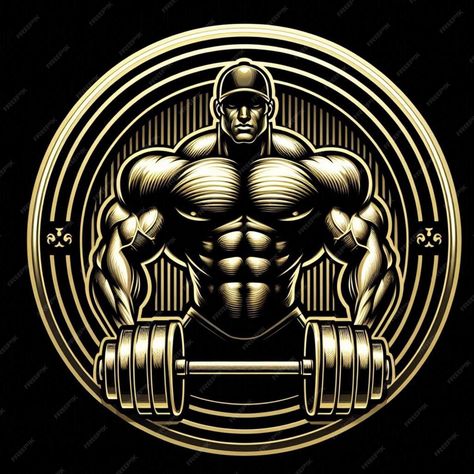 Muscular bodybuilding man logo with dumbbells in gold frame on black background | Premium AI-generated image Bodybuilding Logo, Martial Arts Gym, Sublimation Ideas Projects, Men Logo, Sublimation Ideas Projects Inspiration, Gym Interior, Gym Logo, Bodybuilders Men, School Gym