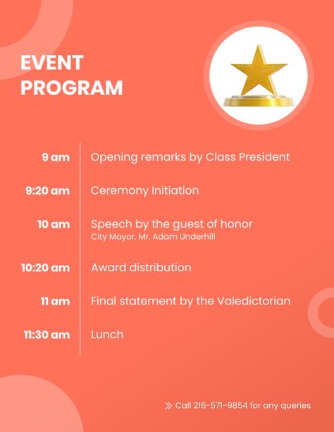 School Awards Event Program Template  Visme Event Program Design, Event Program Layout, Event Program Design Templates, Event Schedule Poster, Event Program Booklet Design, Event Programs, School Awards, Event Program, Program Template