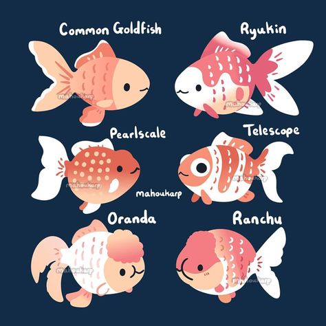 Norin N. on Instagram: “Some different types of goldfish 🐟” Types Of Goldfish, Kawaii Fish, Goldfish Art, Koi Fish Drawing, Desain Buklet, Draw Animals, Cartoon Fish, Fish Drawings, Cute Fish