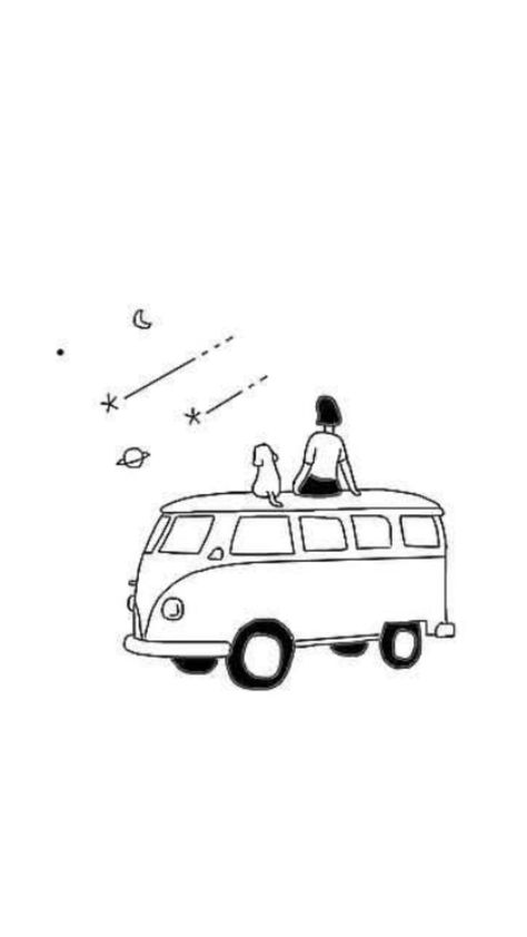 Campervan Tattoo Ideas, Vw Camper Tattoo, Vanlife Drawing, Camper Van Tattoo, Volkswagen Bus Tattoo, Campervan Drawing, Van Life Tattoo, Van Life Drawing, Caravan Tattoo