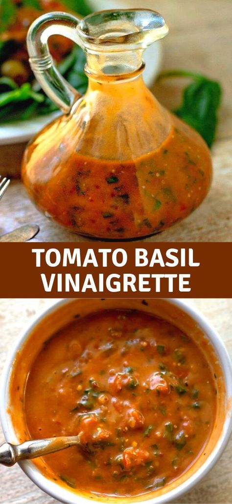 Tomato Basil Salad Dressing, Tomato Salad Dressing, Tomato Vinaigrette, Homemade Dressings, Primal Blueprint, Basil Salad, Vegetarian Ideas, Salad Dressing Recipes Healthy, Basil Vinaigrette