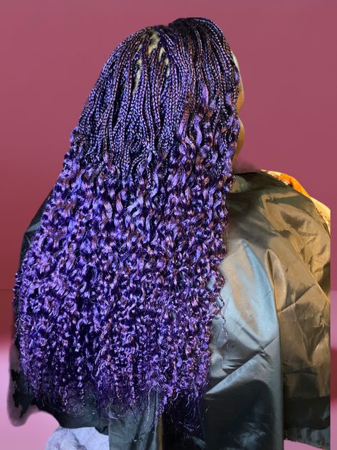 Purple and blue braids Braids Purple And Black, Blue And Purple Knotless Braids, Purple And Blue Braids, Blue And Purple Braids, Twisted Braids For Black Women, Black Box Braids, Purple Braids, Natural Hair Routine, Individual Braids