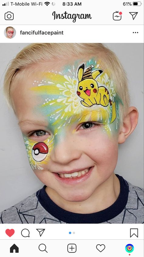 Pikachu Face Paint, Pokemon Facepaint, Pokemon Makeup, Superhero Face Painting, Pikachu Face, Pokemon Faces, Face Painting For Boys, Professional Face Paint, Pokemon Birthday Party