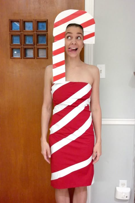 Candy Cane Costume Diy, Halloween Candyland, Candy Cane Outfit, Cane Outfit, Candy Cane Costume, Diy Christmas Outfit, Diy Candy Cane, Diy Christmas Sweater, Ugly Christmas Sweater Couples