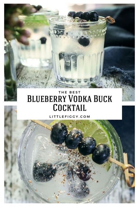 Easy to make, taste delicious and refreshing, Blueberry Buck Cocktail recipe! Also known as a Moscow Mule cocktail, this is my copycat recipe from Marlow's Tavern restaurant. Get the cocktail recipe from Little Figgy Food! #cocktails #moscowmule #buck #vodka #gingerbeer #blueberries #marlowstavern #recipe #cocktailrecipe #drinks #drinkrecipe #vodkadrinkrecipe Blueberry Vodka Drinks, Blueberry Liquor, Try New Food, Food And Wine Recipes, Blueberry Drinks, Blueberry Simple Syrup, Blueberry Cocktail, Spice Cupboard, Vodka Recipes Drinks