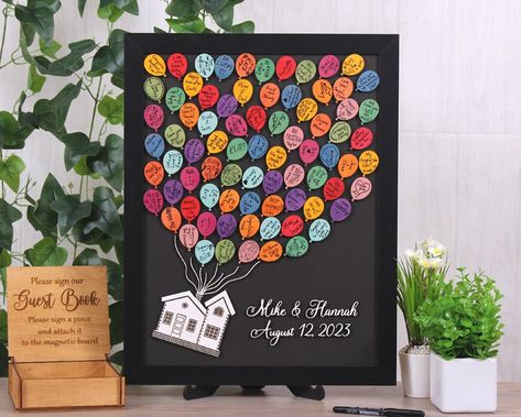 Up Guest Book, Up Wedding Guest Book, Up Movie Wedding Theme, Up Themed Wedding Decorations, Up House With Balloons, Wedding Guestbook Sign, Up Pixar, Our Adventure Book, Vinyl Magnets