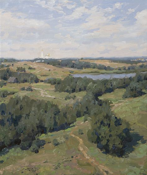 Gallery | Stanislav Brusilov - modern Russian realistic painting. Russian Landscape Painting, Stanislav Brusilov, Still Life Portrait, Russian Impressionism, Russian Landscape, Landscape Reference, Farm Paintings, Aerial Photos, Sea Landscape