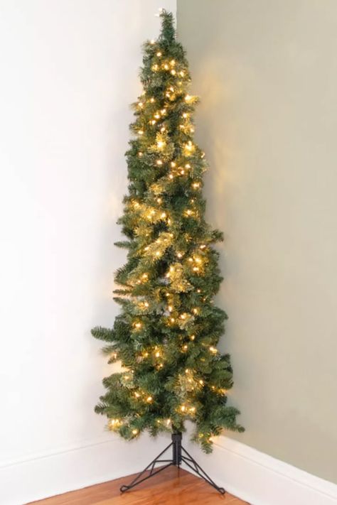 Shop Half Christmas Trees Diy Half Christmas Tree, Narrow Christmas Tree Target, Half Tree On Wall Xmas, Christmas Tree Ideas For Small Spaces, Small Space Christmas Tree, Half Christmas Tree, Half Christmas, Corner Christmas Tree, Warm Led Lights