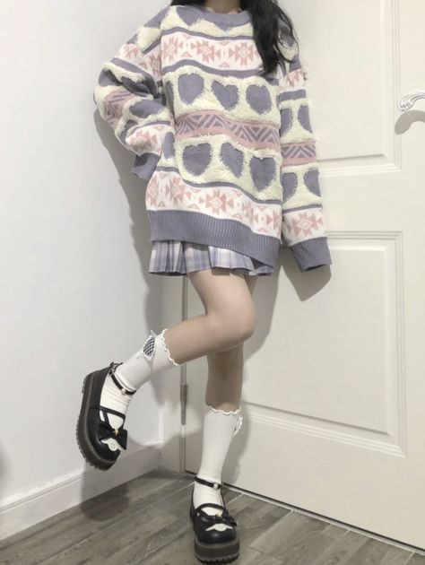 Purple Harajuku Outfit, Shibu Kawaii, Aesthetic Kawaii Outfits, Dark Kawaii Outfits, Blue Clothes Aesthetic, Cute 2000s Outfits, Outfit Inspo Korean, Harajuku Outfit, Blue And White Outfit