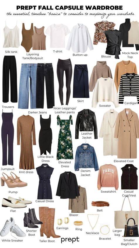 Prept Fall/Winter 2023 Capsule Wardrobe Prept Capsule Wardrobe, Women’s Timeless Fashion, Essential Winter Wardrobe Pieces, Timeless Wardrobe Capsule, Capsule Wardrobe For Beginners, Early Fall Capsule Wardrobe, Basic Essential Wardrobe, Essential Wardrobe Pieces Woman, Basic Pieces For Wardrobe