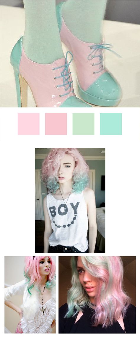 Mint Green And Pink Hair, Mint And Pink Hair, Pastel Pink And Green Hair, Pink And Mint Hair, Cool Toned Pink Hair, Pink And Green Hair, Bard Character, Green Hair Color, Hair Color Inspiration