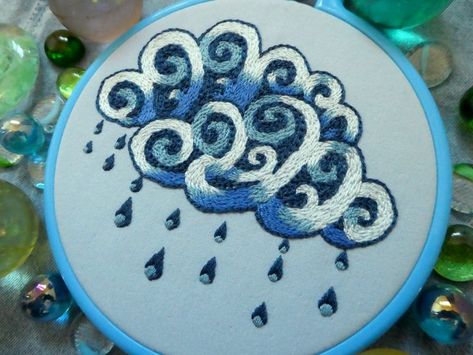 Cloud Embroidery, Stormy Clouds, Rain Cloud, Visible Mending, Contemporary Embroidery, Embroidered Art, Rain Clouds, Embroidery Ideas, A Rainy Day