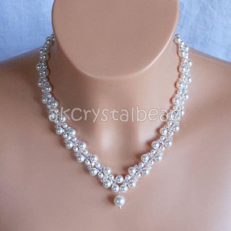 DSCN3299b Bridal Jewelry Pearl Sets, Beads Weaving, Pearl Bridesmaid Jewelry, Bridal Pearl Necklace, Pearl Fashion, Bridal Choker, Pearl Necklace Wedding, Pearl Necklace Designs, Beaded Necklace Designs