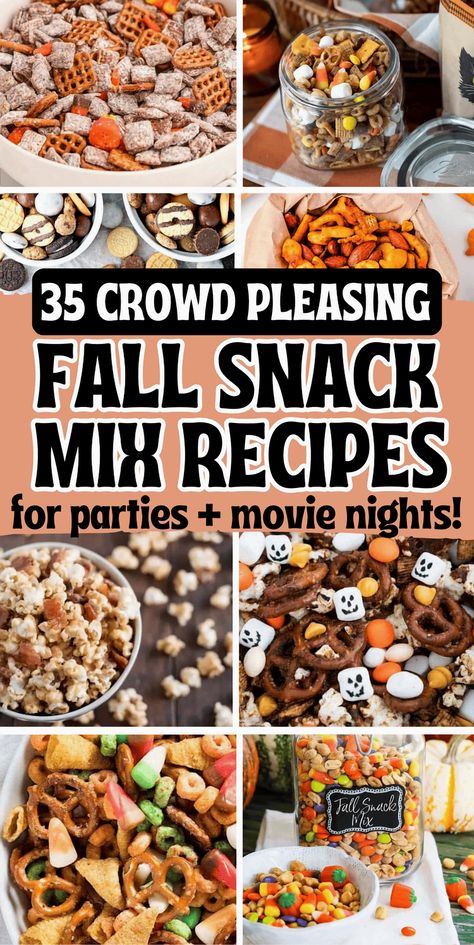 Explore a variety of easy fall snack mix recipes that are perfect for any occasion. These sweet and salty, no-bake treats are ideal for fall parties and gatherings. Featuring fun ingredients like candy corn, popcorn, bugles, and white chocolate, these Chex mix recipes are a hit with kids for after-school snacks, treat bags for bake sales, or cozy movie nights. You'll find options for gluten-free and healthy mixes, along with creative Halloween and harvest-themed ideas. Whether you're looking for an autumn trail mix, pumpkin spice blend, or Thanksgiving snacks, there's something here for everyone to enjoy. Fall Snack Mix Recipes, Fall Chex Mix Recipes, Candy Corn Popcorn, Vegan Munchies, Homemade Trail Mix Recipes, Bridal Shower Appetizers, Pumpkin Spice Blend, Fall Snack Mixes, Thanksgiving Snacks