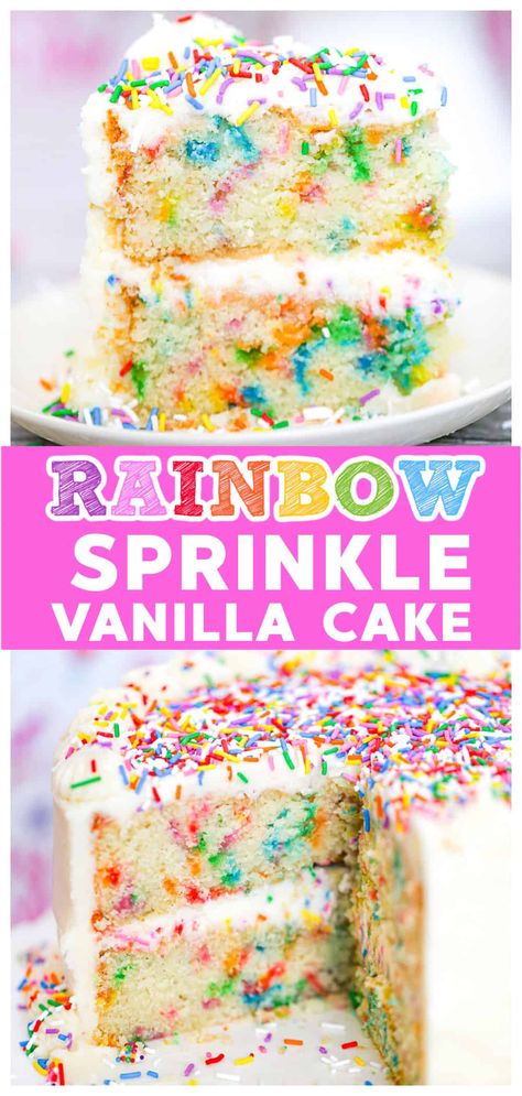 Best Vanilla Frosting, Funfetti Layer Cake, Funfetti Cake Mix Recipes, Rainbow Sprinkle Cake, Funfetti Cake Recipe, Homemade Vanilla Frosting, Rainbow Sprinkle Cakes, Sprinkles Birthday Cake, Sparkle Cake