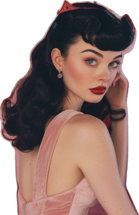 Pin Up Girl Makeup And Hair, Vintage Pinup Hairstyles, Pink Hair Red Dress, 50s Inspired Hair, 50s Pin Up Hair, Pinup Makeup Vintage, Pin Up Aesthetic, Jaclyn Hill Volume 2, Pin Up Girl Hairstyles