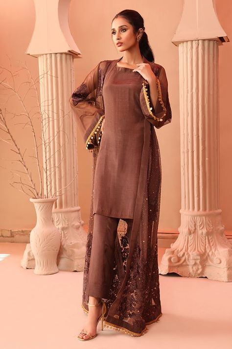 Brown Dresses Outfit, Brown Summer Dresses, Brown French, Combination Dresses, Net Gowns, Trendy Outfits Indian, Shirts And Pants, Silk Shirts, Womens Trendy Dresses