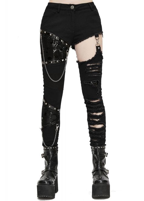 Sick Fits, Ripped Jeans High Waisted, Punk Jeans, Rock Jeans, Celana Fashion, Character Fashion, Attitude Clothing, Style Steampunk, Streetwear Pants