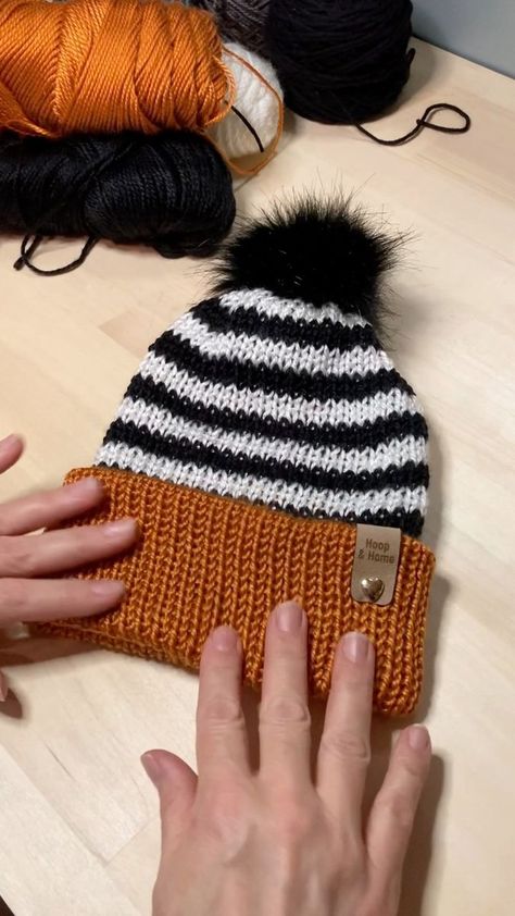 Stripy 🤍🖤🧡 #knittingmachine #knitting #hat #fatbraintoys #hoopandhome | Hoop and Home | The K Club · Splash (feat. Stephan Sharp, Jacquire King) Knitting Machine Queens, Knitting Machine Hats, Dreads Accessories, Knitting Beanies, Dread Accessories, Circular Knitting Machine, Knitting Hat, Crochet Kids Hats, Knitting Loom