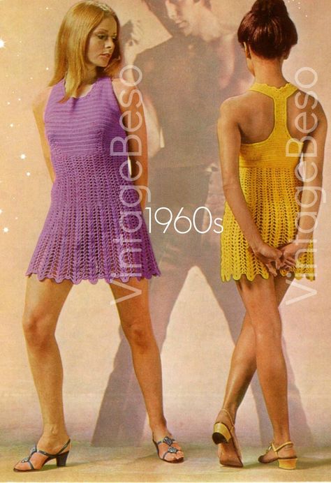 Sexy Dress Crochet Pattern Vintage 1960s MOD T Back Summer | Etsy Crochet Pattern Vintage, Retro Crochet, Boho Crochet Patterns, Crochet Summer Dresses, Crochet Festival, Dolly Dress, Vintage Crochet Pattern, Fashion Crochet, Crochet Dresses