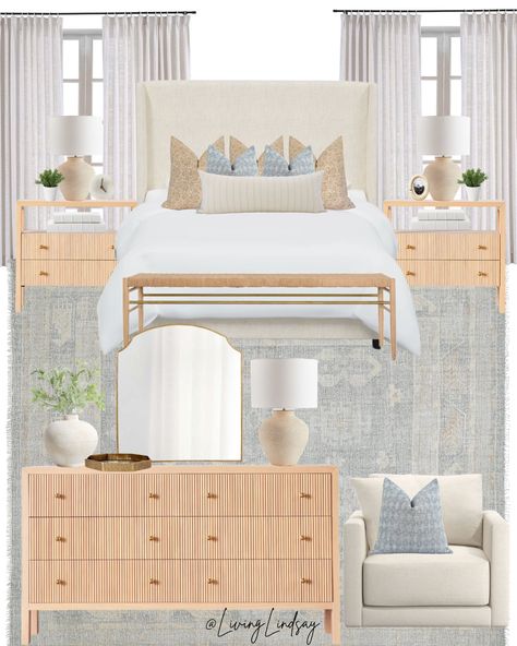 Shop Kendall Oak Dresser and other curated products on LTK, the easiest way to shop everything from your favorite creators. Light And Airy Master Bedrooms Decor, Serene Coastal Bedroom, Primary Bedroom Headboards, Hampton Master Room, Cape House Bedroom Ideas, Coastal Classic Bedroom, Light Blue Bedroom Furniture, Charleston Inspired Bedroom, Coastal Bedroom Bedding