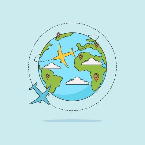 Plane and globe. Aircraft flying around Earth planet with continents and oceans. Flat vector illustration. Flight plane, world travel air Flight Illustration, Plane Graphic, Globe Illustration, Plane Icon, Continents And Oceans, Earth Planet, Flat Vector Illustration, Sticker Inspo, Usa Map