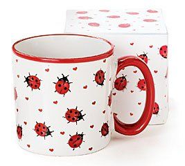 White Ladybug, Ladybug Design, Stash Tea, Ceramic Cafe, Inexpensive Gifts, Painted Plates, Inexpensive Gift, Fda Approved, Cute Mugs