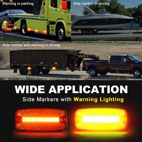 AgriEyes W226 2PCS 2 in 1 Amber LED Trailer Marker Lights with Warning Lighting, 4 inch Truck Side Marker Lights Boat Trailer Lights, Rv Truck, Light Trailer, Beacon Lighting, Boat Trailer, Side Lights, Strobe Lights, Emergency Vehicles, Tow Truck