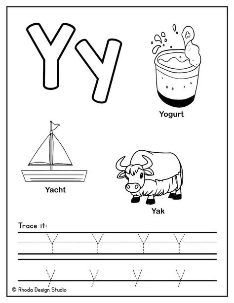 Letter Y Coloring Pages Y Coloring Pages, Free Worksheets For Kids, Teaching Letters, Letter Y, Free Worksheets, Letter Recognition, Cut And Paste, Worksheets For Kids, Preschool Crafts