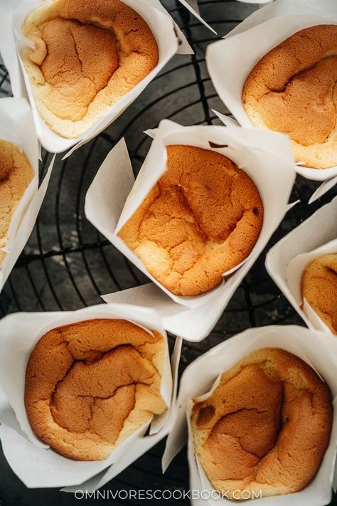 Super fluffy and light in texture, Chinese egg cake is a traditional dessert in a perfectly portable muffin size that makes a delightful way to start your day! The recipe uses only eight ingredients and they are all natural. The sugar level is super low yet they taste delightful, so you can eat them for breakfast or any time of day without guilt. Cha Recipe, Asian Baking, Chinese Egg, Egg Cake, Chinese Dessert, Easy Chinese Recipes, Cake Mixture, Sugar Level, Pastry And Bakery