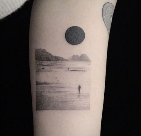 Scenery Tattoo, Pointillism Tattoo, Circular Tattoo, Health Tattoo, Framed Tattoo, Circle Tattoos, Landscape Tattoo, Geniale Tattoos, Modern Tattoos