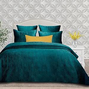 Querencia Soft Velvet Quilt - Teal Green Velvet Comforter Set Queen Size - Luxury Geometric Bedspread, Summer Coverlet Jewel Tone Bedding for Men Women, Quilted Dark Bed Quilt (3 Piece, Full/Queen) Jewel Tone Bedding, Green Velvet Comforter, Green Velvet Bedding, Bedding For Men, Teal Bedspread, King Size Coverlets, Teal Comforter, Men's Bedding, Teal Quilt