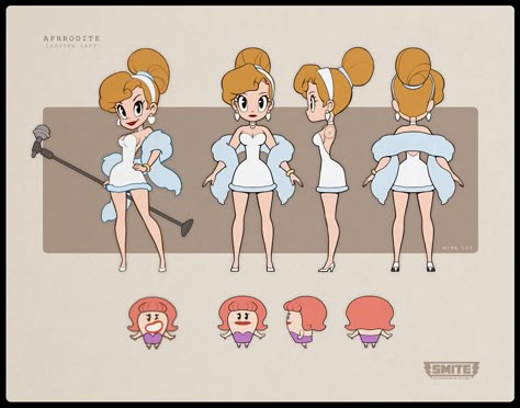 ArtStation - Smite cartoony skins Cartoon Character Sheet, Cartoon Women Character, Character Model Sheet Turnaround, Character Design Turnaround, Model Sheet Character, Mina Lee, Character Reference Sheet, Character Turnaround, Vector Animation