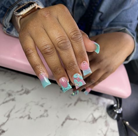 Coke Nails, Cute Duck Nails, Short Duck Nails, Fly Nails, Teal Nails, Turquoise Nails, Hard Nails, Duck Nails, Drip Nails