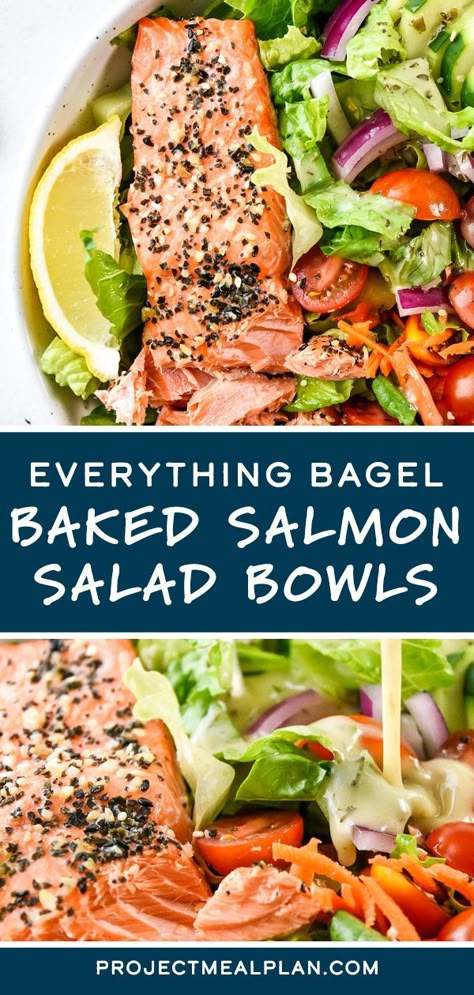 Salmon With Salad Dinners, Fish Salad Bowl, Salmon On Salad, Salmon Salads For Dinner, Baked Salmon Salad, Baked Salmon Salad Recipes, Salmon For Salad, Dressing For Salmon Salad, Salmon Salad Recipes Healthy