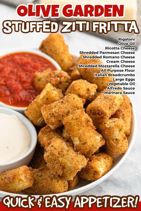 Stuffed Ziti Fritta, Copycat Restaurant Recipes Olive Garden, Stuffed Ziti, Chicken Minestrone Soup Recipe, Olive Garden Appetizers, Olive Garden Copycat Recipes, Easy Make Ahead Appetizers, Copycat Recipes Olive Garden, Olive Garden Copycat