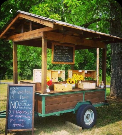 Produce Stand Trailer, Farmstand Trailer, Farm Stand Wagon, Farm Stand Trailer, Trailer Farm Stand, Mobile Farm Stand, Diy Produce Stand, Farm Stand Ideas, Farmstand Ideas