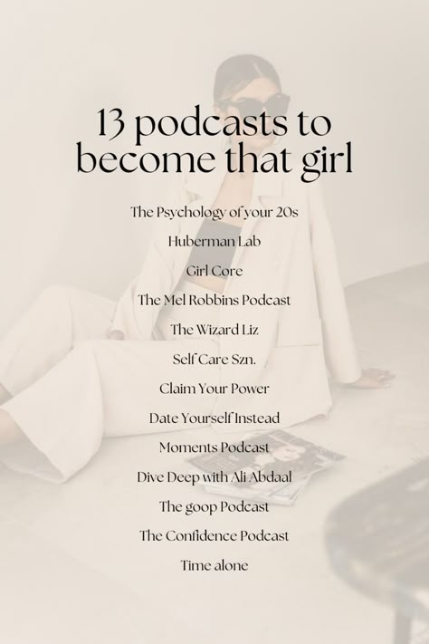 podcasts, self care, success, that girl, glow up Podcast To Listen To Become That Girl, Podcasts For Knowledge, Self Growth Podcasts For Women, Podcasts To Listen To Become That Girl, Self Growth Podcast, Morning Podcasts For Women, Self Development Podcasts, Best Self Improvement Podcasts, Affirmation Podcasts