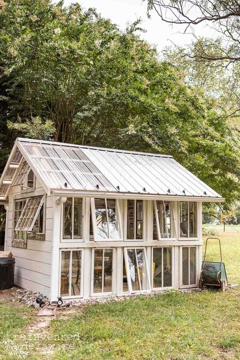 Let's explore a couple of creative and practical shed window ideas that will let in natural light and add some reclaimed style to your outdoor space. You will see how we used reclaimed old wooden windows for our outdoor shed to create a cottage-style garden she shed that is also a storage shed for all of our gardening tools and supplies. Cottage Style Shed, Shed Window Ideas, Shed Paint Colors, Cottage She Shed, Garden She Shed, Old Wooden Windows, Shed Paint Colours, Cottage Style Garden, Paint Space