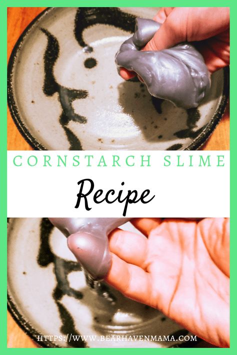 This easy to make slime is great for those with sensitive skin and uses no Borax. #cornstarchslime #oobleck #diyslime #slimerecipe Cornstarch Slime Recipe, Slime Recipe Cornstarch, Easy To Make Slime, Cornstarch Slime, Borax Free Slime, Cool Slime Recipes, How To Make Slime, Fluffy Slime, Slime Recipe