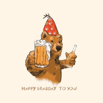 Funny bear drink beer happy bearday to y... | Premium Vector %23Freepik %23vector %23bear %23bear-cartoon %23cartoon-art %23cute-bear Beer Meme, Beer Cartoon, Happy Birthday Beer, Bear Drink, Happy Birthday For Her, Happy Birthday Bear, Beer Memes, Birthday Beer, Beer Bear