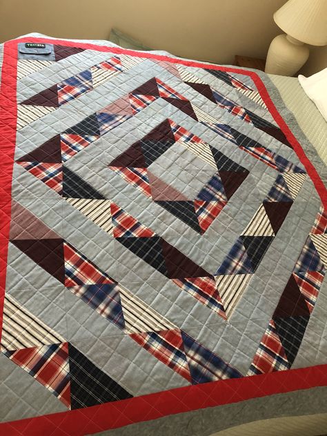 Quilts Made With Mens Shirts, Dress Shirt Quilt Mens, Memory Quilt From Shirts, Plaid Shirt Memory Quilt, Memory Quilt From Mens Shirts, Flannel Shirt Quilt Ideas, Mens Shirt Quilts Ideas, Mens Shirt Quilt, Memorial Quilts From Clothes Men