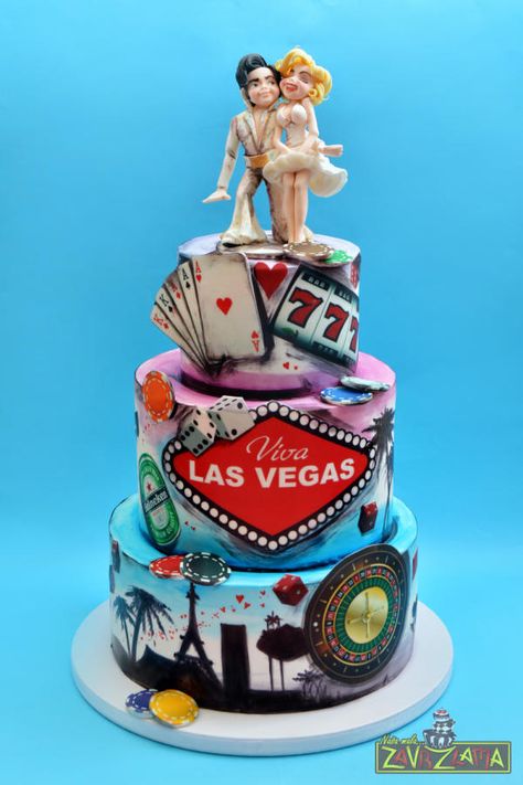 Las Vegas Wedding Cake by Nasa Mala Zavrzlama - http://cakesdecor.com/cakes/258073-las-vegas-wedding-cake Las Vegas Wedding Cake, Vegas Wedding Cake, Las Vegas Cake, Travel Cakes, Vegas Themed Wedding, Casino Cake, Vegas Cake, Elvis Wedding, Vegas Theme