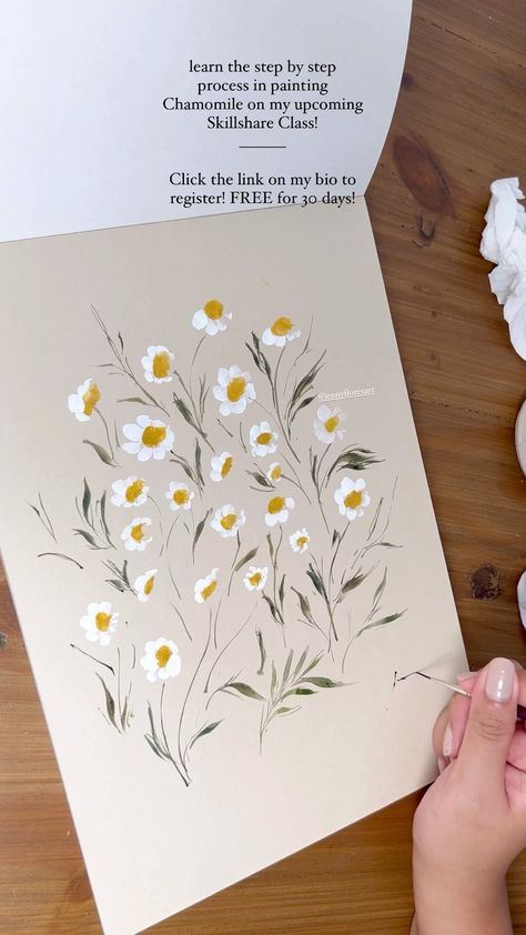 jennyfloresart on Instagram: Let’s paint a SIMPLE + BEGINNER FRIENDLY Composition using one of my favorite flowers, Chamomile 🌼 ✅ Comment what flower should I do next… Chamomile Flower Painting, Chamomile Flowers Drawing, Chamomile Watercolor, Chamomile Painting, Cute Disney Pictures, Favorite Flowers, Chamomile Flowers, Diy Wedding Decorations, Disney Pictures