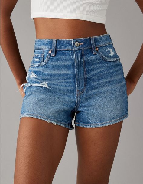 AE Strigid Ripped Denim Mom Short Summer Work Dresses, Long Denim Shorts, Wardrobe Refresh, Perfect Summer Outfit, Dream Style, School Fits, Mom Shorts, Cute Everyday Outfits, Ripped Denim