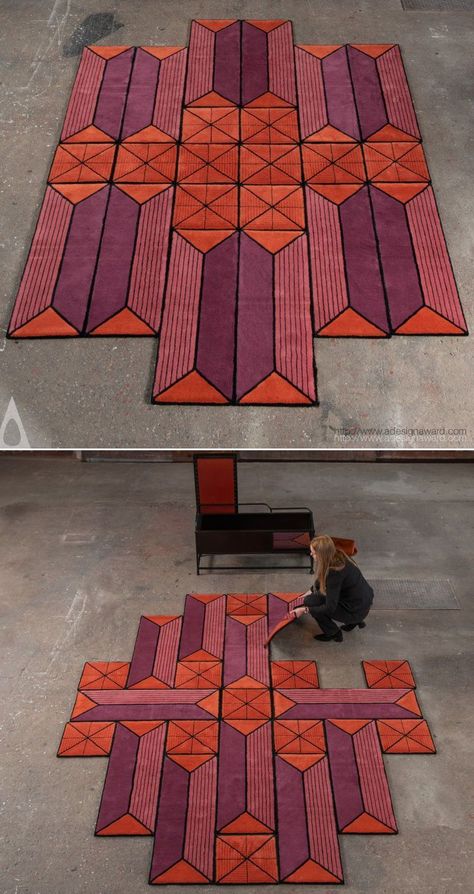 Astron Shape-Shifting Rug is a unique geometrical carpet which is divided into small tile units. These tiles can be joined together in different ways to form various shapes and designs. St Aesthetic, Tile Design Pattern, Small Tiles, Shape Shifting, Trendy Home Decor, Decor Essentials, Triangle Pattern, Carpet Design, Patterned Carpet