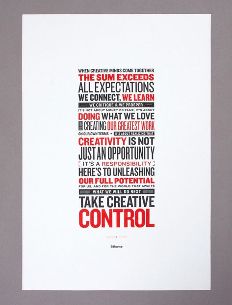 Behance Manifesto - Letterpress Poster Change Typography, Manifesto Poster, Typography Creative, Manifesto Design, Brand Manifesto, Photoshop Tutorials Free, Quotes Change, Behance Design, Simple Designs To Draw