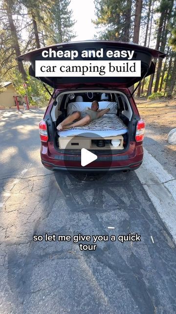 Camper Car Ideas, Estate Car Camping, Small Car Camping Ideas, Dodge Journey Camping, Car Camping Build Out, Car Camp Set Up, Forester Car Camping, Car Camping Bed Ideas, Suv Car Camping Setup