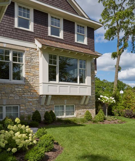 Boxed Bay Window with Standing Seam Copper Roof - Craftsman - Exterior - Milwaukee - by Orren Pickell Building Group | Houzz Boxed Bay Window, Bay Window Exterior, Bay Window Ideas, Box Bay Window, Window Pictures, Farm Inspiration, Craftsman Exterior, Copper Roof, Brick Exterior House