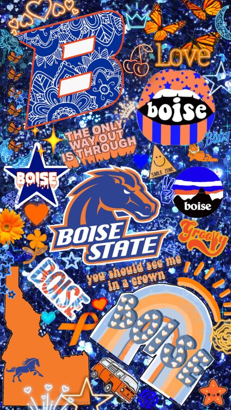 Boise State University Collage, Wall paper, home screen, background, lock screen. College Wallpaper Aesthetic, Umich Aesthetic Wallpaper, Boise State University Aesthetic, University Of Oregon Wallpaper, Michigan State University Wallpaper, Boise State Aesthetic, Shippensburg University, Ivy League Colleges, Boise State Football